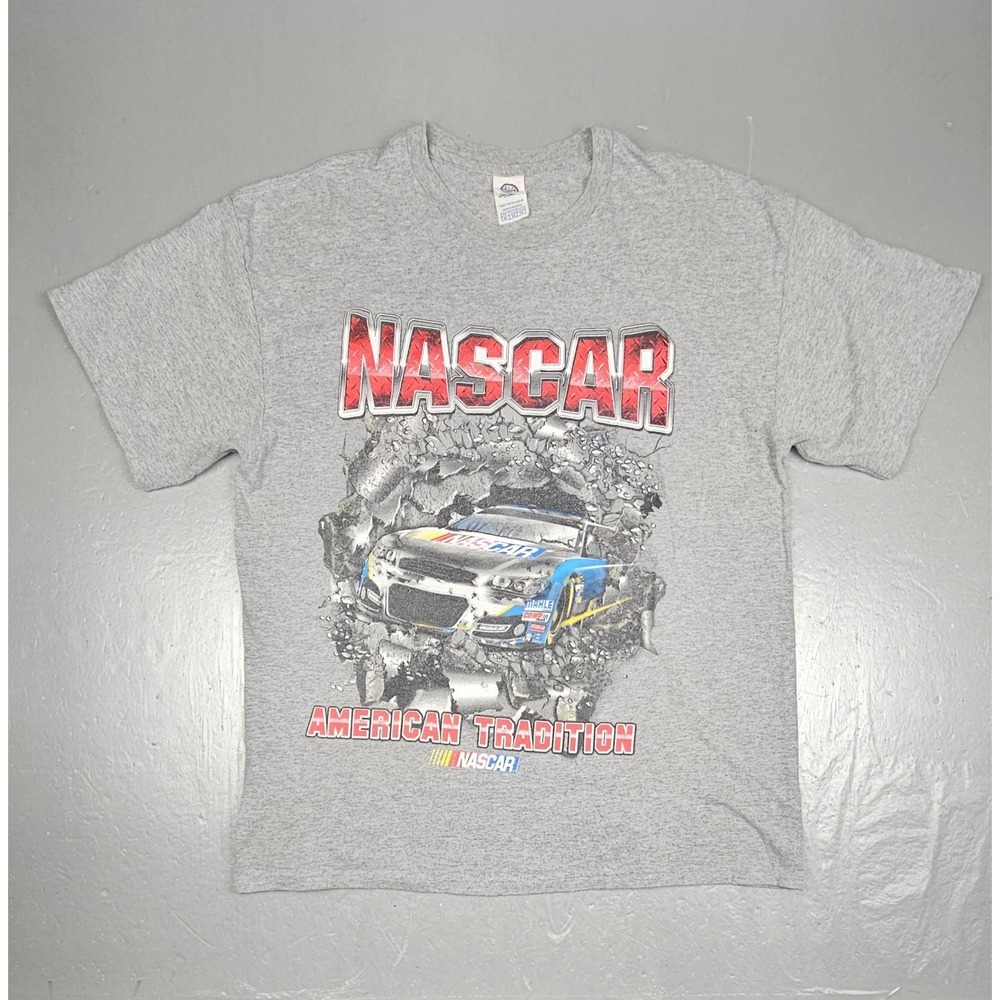 Vintage Nascar T-Shirt Mens XL Gray American Tradition Racing 3D Image